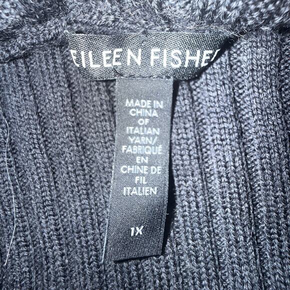 Eileen Fisher Black Ribbed Funnel Neck Sweater 1X Oversized Knit Pullover - Picture 3 of 4